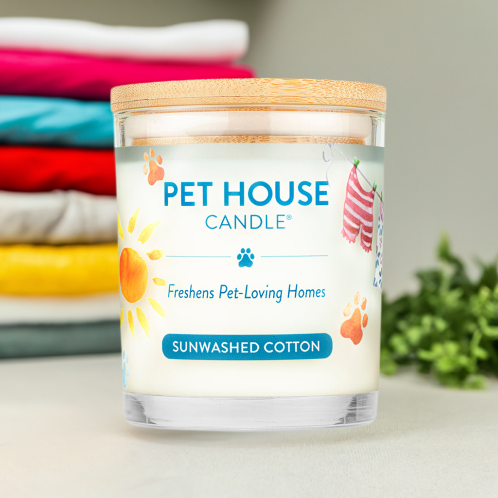 Sunwashed Pet House Candle in laundry room