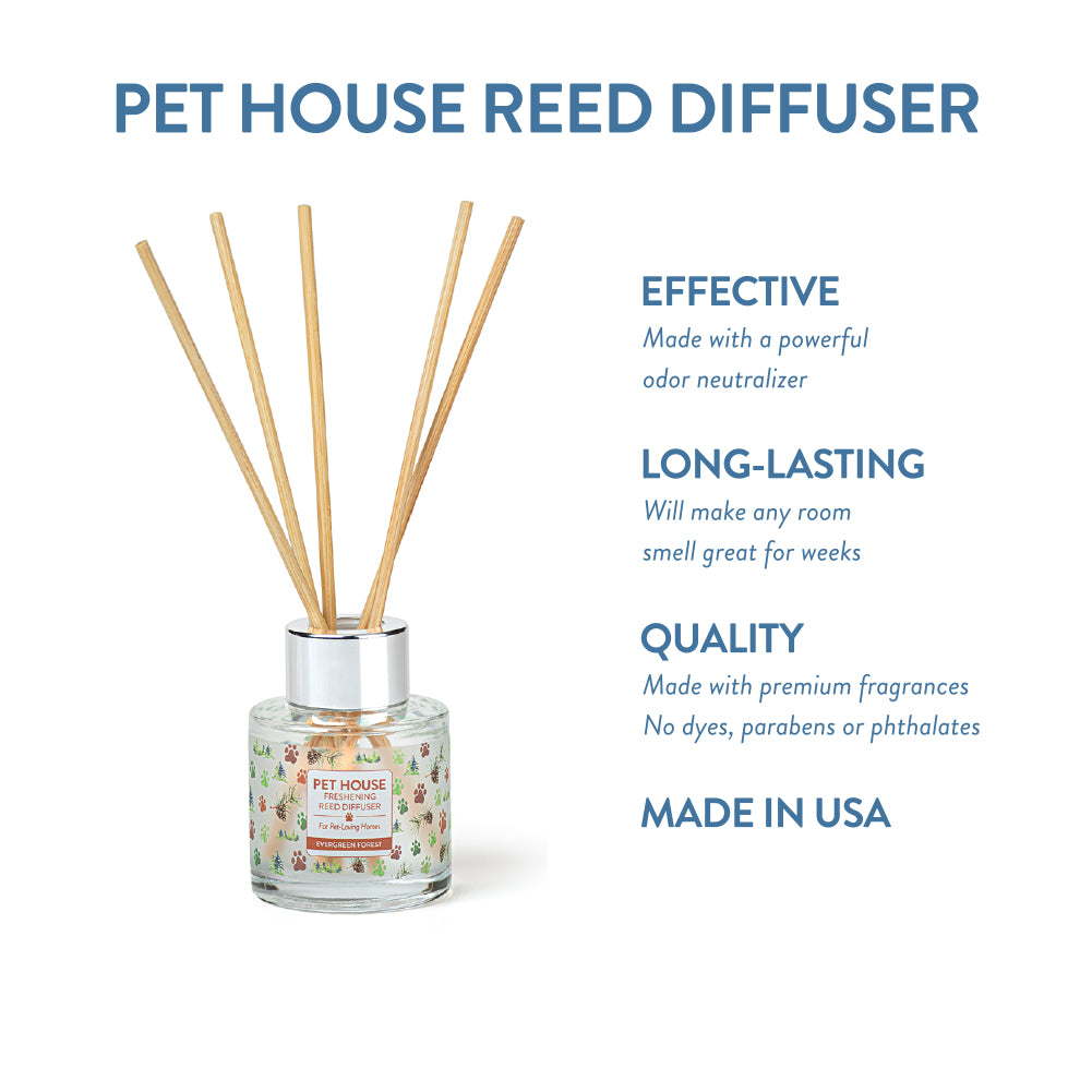 Evergreen Forest Pet House Reed Diffuser infographic
