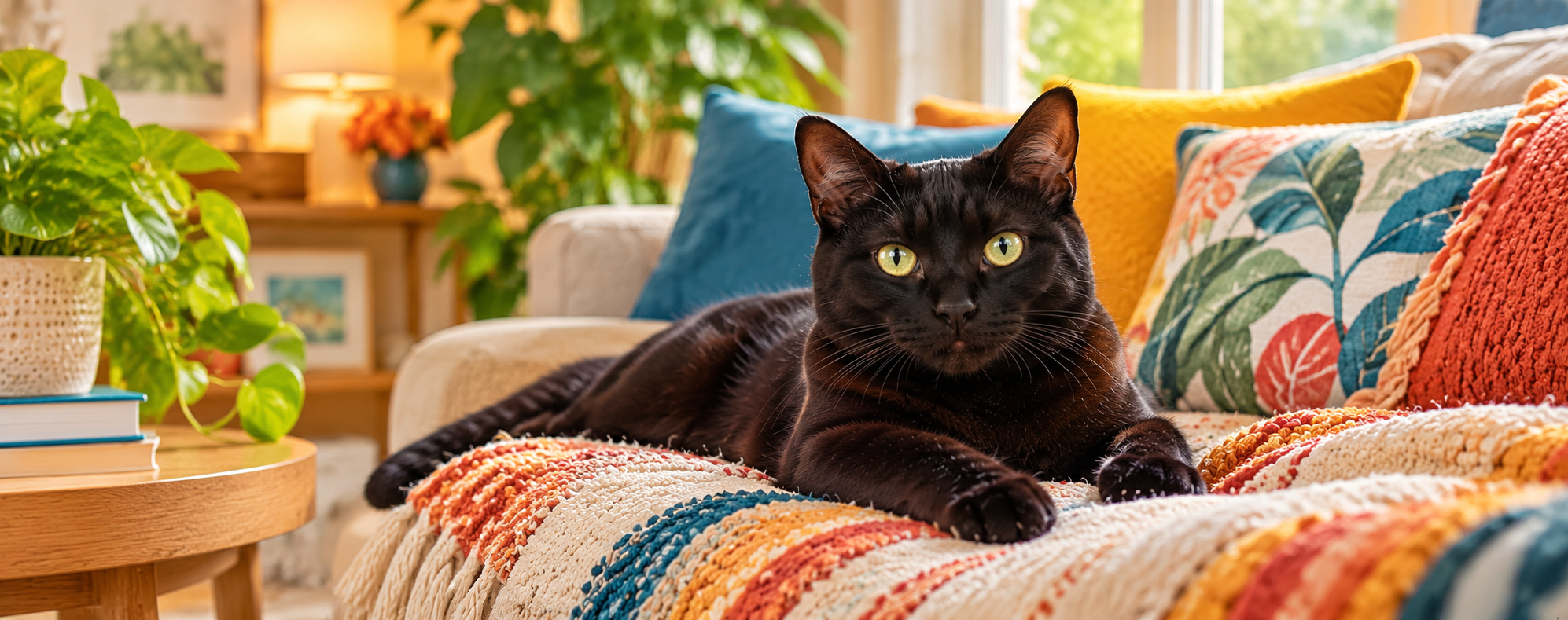 black cat on a sofa