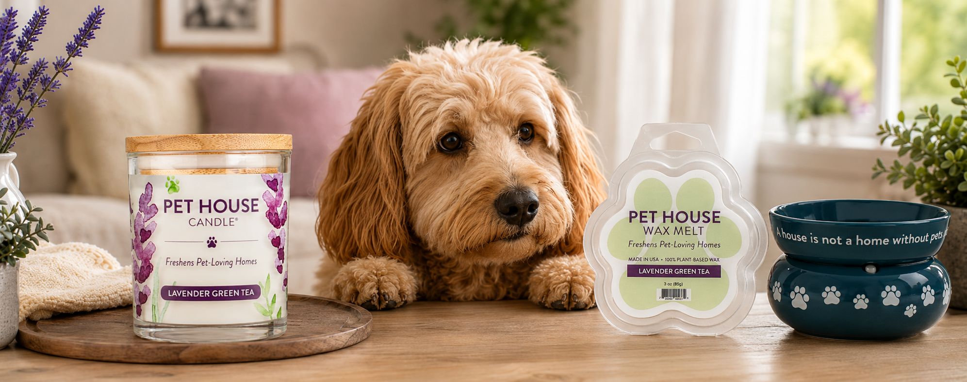 dog looking at a pet house wax melt
