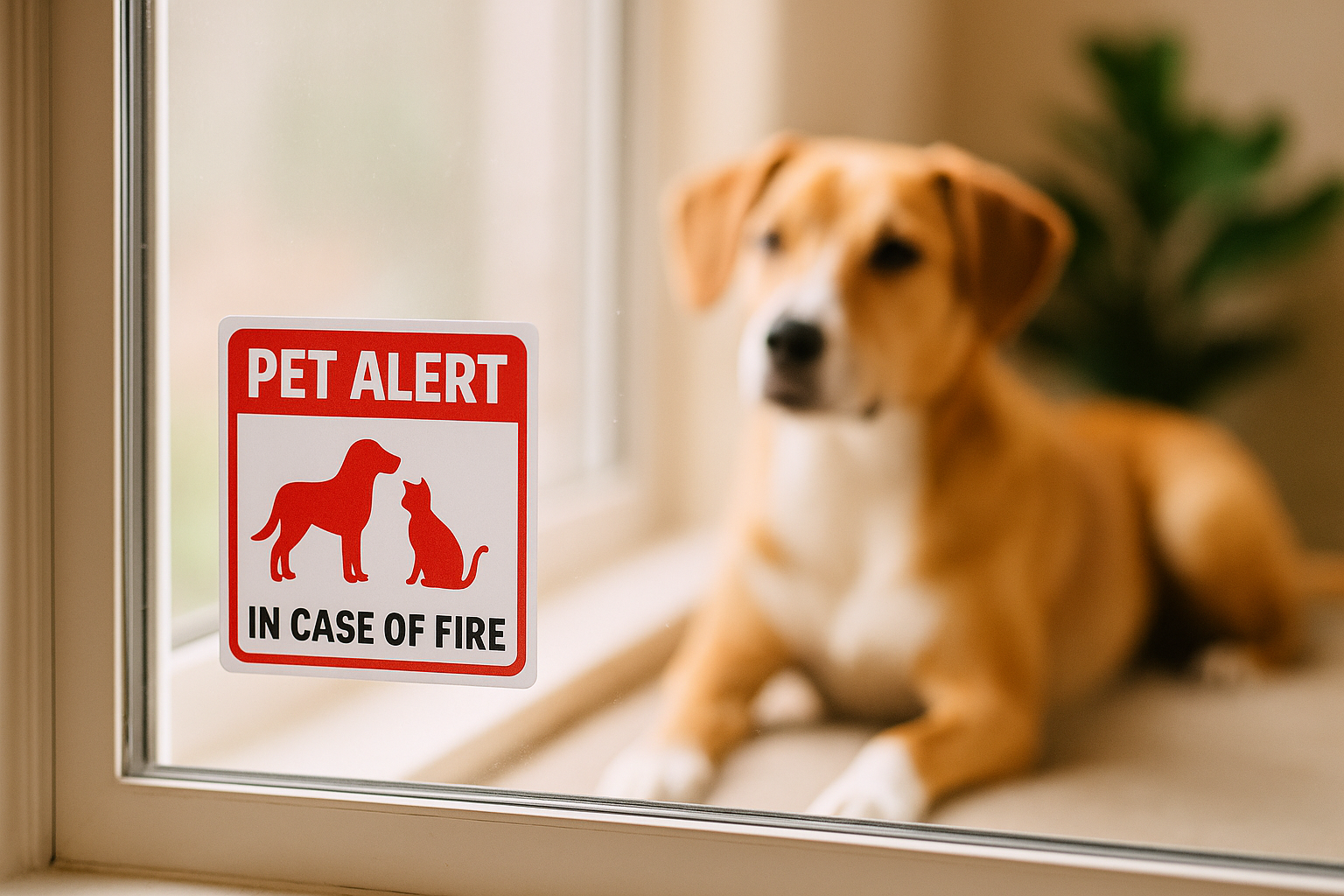 Pet alert sticker in the window
