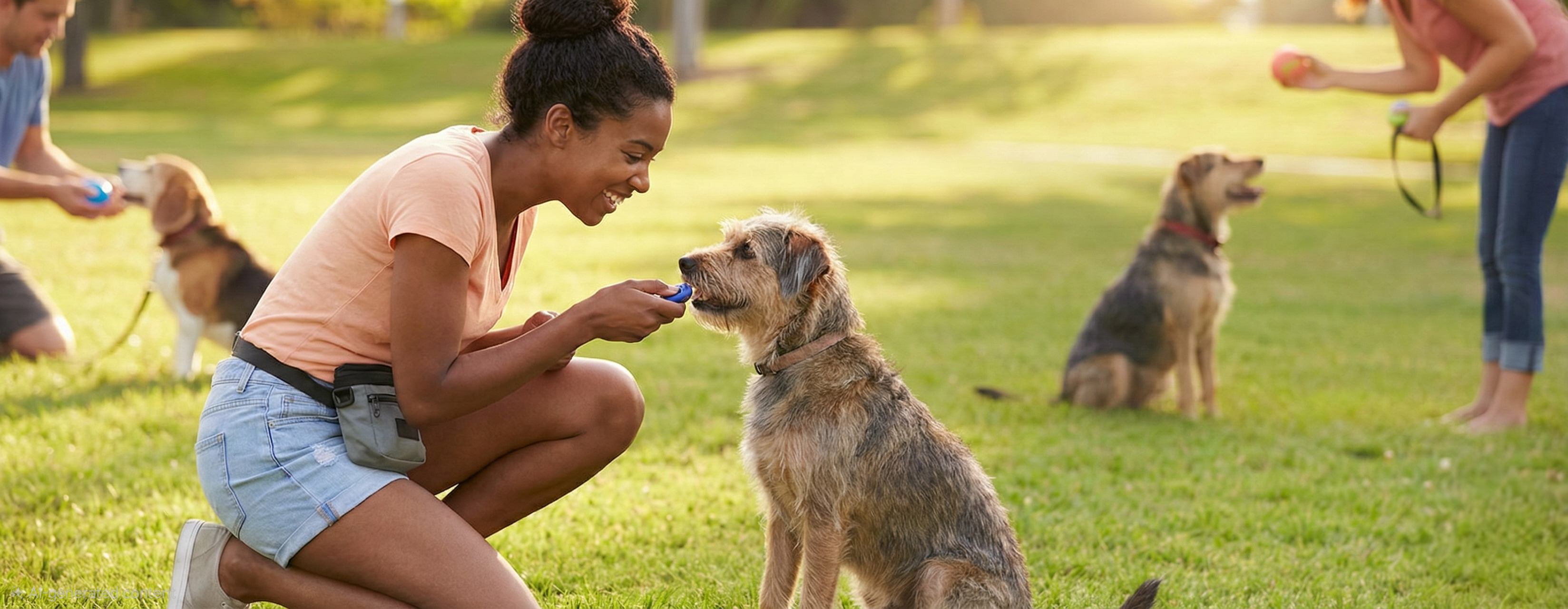 woman training her dog outside