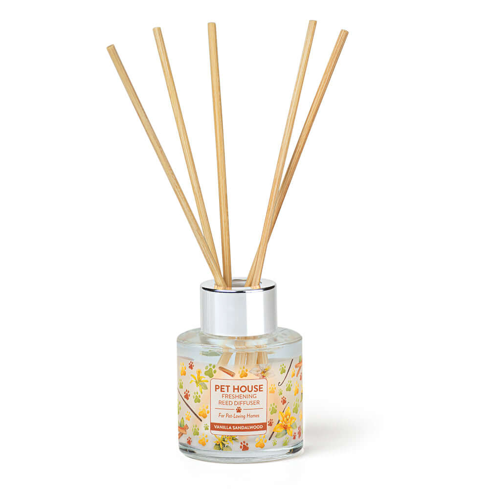 Vanilla Sandalwood Reed Diffuser with sticks inside the diffuser