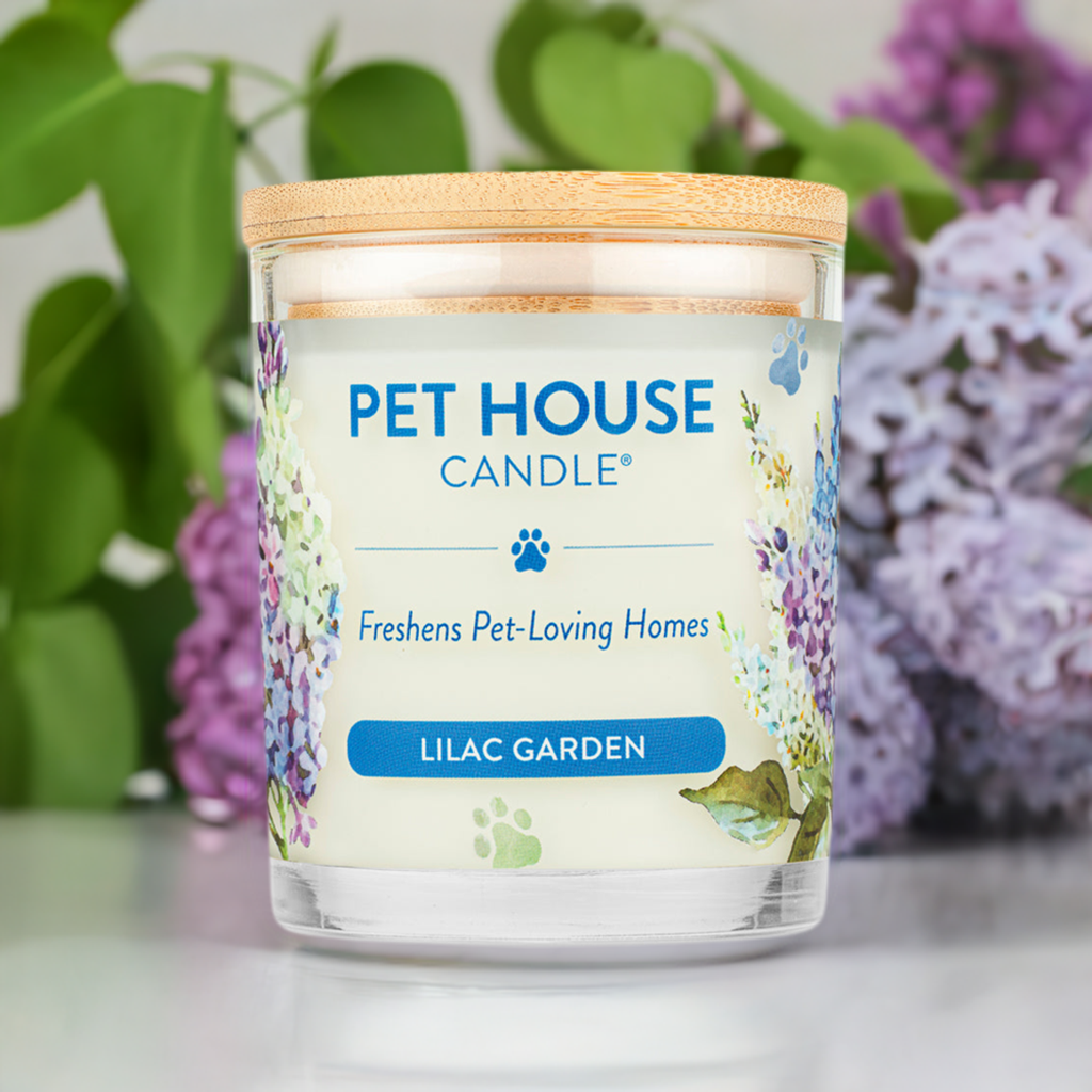 Lilac Garden Pet House Candle lifestyle image