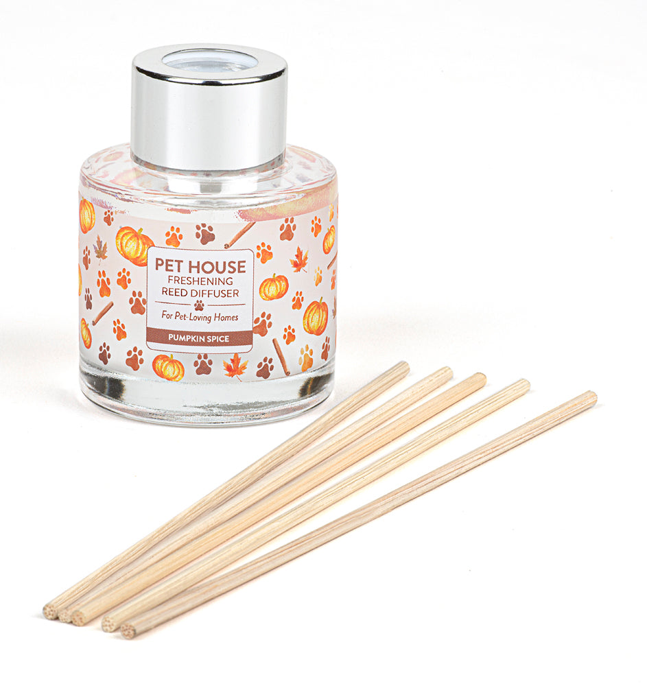 Pumpkin Spice Pet House Reed Diffuser jar with reeds